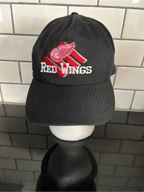 NHL Red Wings Black Hat with Red & White Embroidered Logo